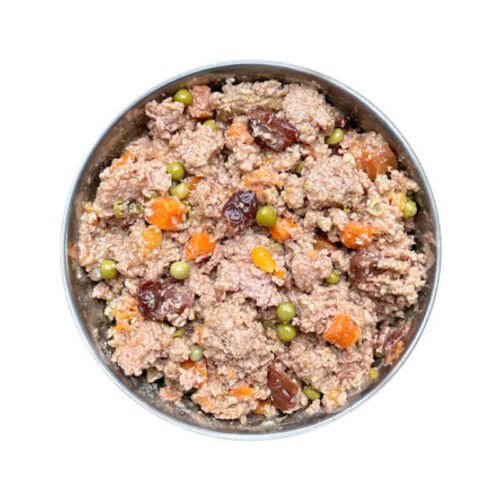 Ingredientes frescos visibles de alta calidad. Textura de la comida húmeda Fidelis de Pato