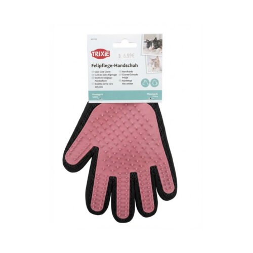 Guante de masaje y cuidado del pelaje Trixie para mascotas. Trixie Guante Cuidado Pelaje rosa para perros y gatos con púas de caucho