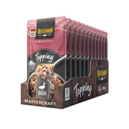 Caja de 12 unidades de Belcando Mastercraft Topping Pato 100g