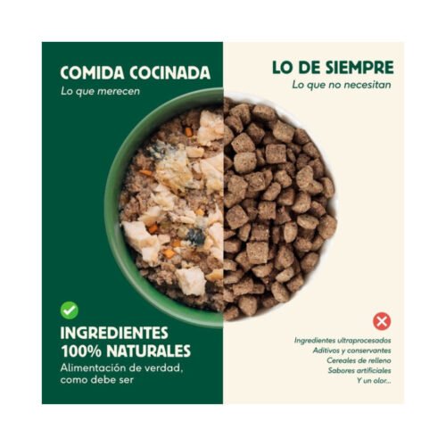 Comparativa comida cocinada Wild Balance vs pienso industrial