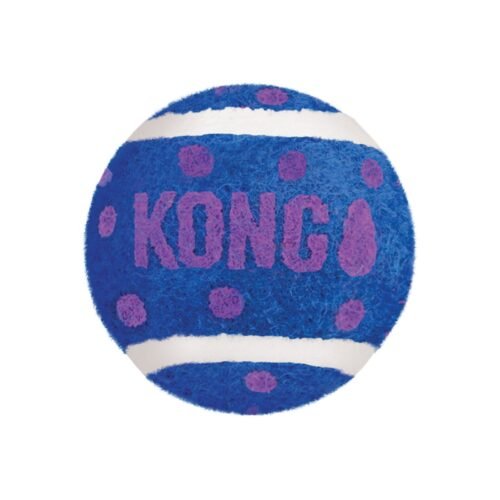 kong-cat-active-tennis-balls-bells-azulygPOe Primer plano de una pelota azul KONG Cat Active Tennis Balls with Bells con fieltro suave y campana