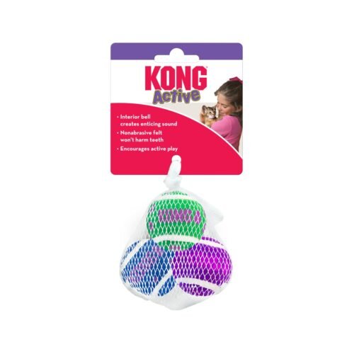 kong-cat-active-tennis-balls-bells-empaquefZGUA Empaque de KONG Cat Active Tennis Balls with Bells con tres pelotas de colores y campana interna