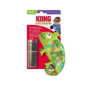 Juguete para gatos KONG Refillables Chameleon en su empaque original con tubo de catnip incluido