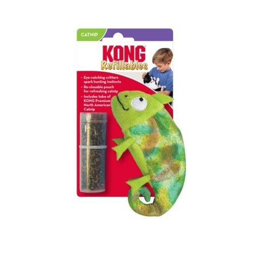 kong-refillables-chameleon-empaque7LyJh Juguete para gatos KONG Refillables Chameleon en su empaque original con tubo de catnip incluido