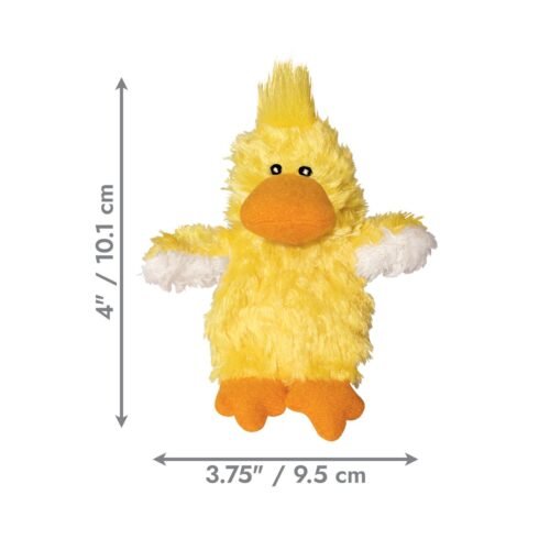 Dimensiones del juguete para gatos KONG Refillables Duckie indicando 10.1 cm de alto por 9.5 cm de ancho