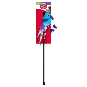 KONG Teaser Feather Assorted juguete tipo caña con pájaro azul y plumas para gatos