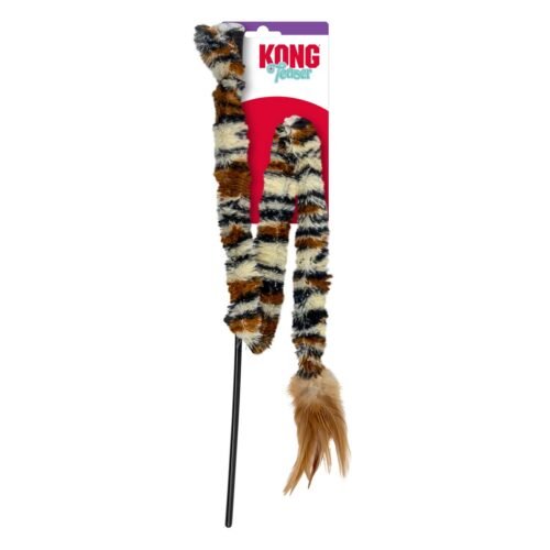 Juguete para gatos KONG Teaser Swizzle Bird en su empaque original con estampado de tigre