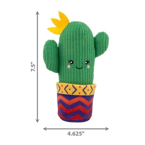 Infografía con medidas del KONG Wrangler Cactus: 7.5 pulgadas de alto y 4.625 pulgadas de ancho