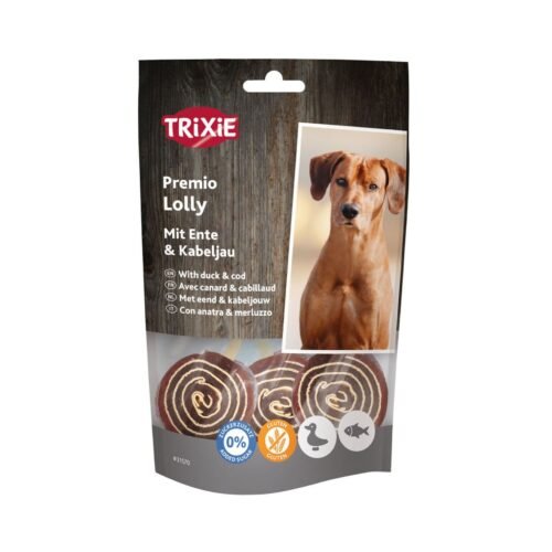 Lolly pato y bacalao Trixie - detalle de la piruleta masticable