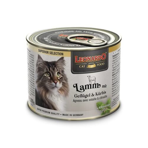 Leonardo Superior Selection Cordero Ave Calabaza comida húmeda gato