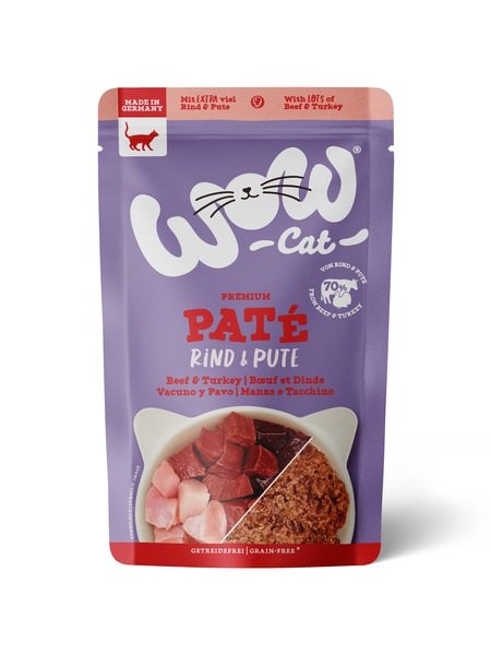Sobre de comida húmeda WOW Cat Adulto sabor vacuno y pavo de 125g para gatos