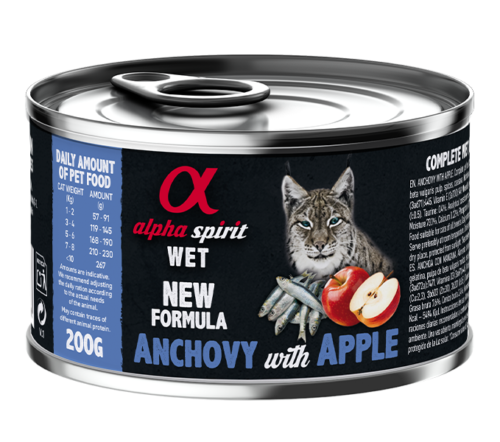 Lata de Alpha Spirit Boquerón con Manzana 200 g para gatos
