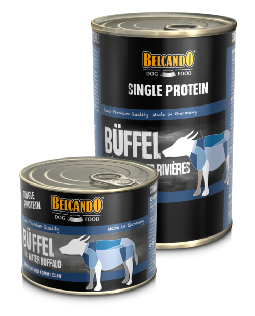 Comparativa de tamaños de las latas Belcando Single Protein Búfalo