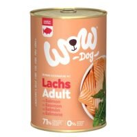 Lata de comida húmeda WOW Dog Adulto sabor salmón con diente de león de 400g para perros adultos