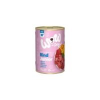 Lata de comida húmeda WOW Dog Junior sabor vacuno con calabaza de 400g para perros cachorro
