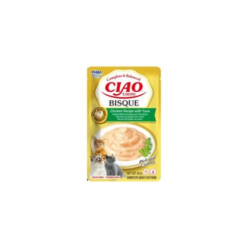 Sobre de Ciao Entrée Bisque sabor pollo con atún para gatos, vista delantera