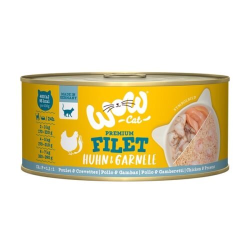 Lata de comida húmeda WOW Cat Adulto con filete de pollo y gambas de 70g para gatos