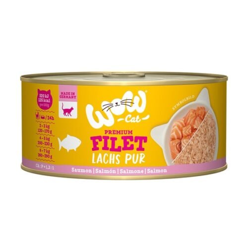 WOW Cat Adulto Filete de Salmón 70g - lata frontal Lata de comida húmeda WOW Cat Adulto con filete de salmón de 70g para gatos