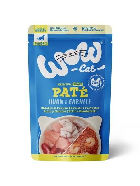Sobre de comida húmeda WOW Cat Junior sabor pollo y gambas de 125g para gatitos