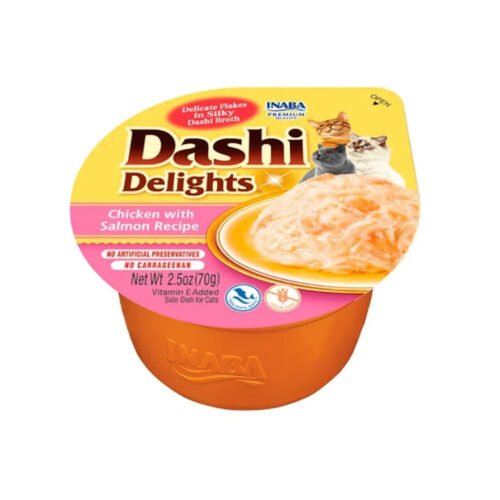 Tarrina de Dashi Delights sabor pollo y salmon en caldo dashi para gatos