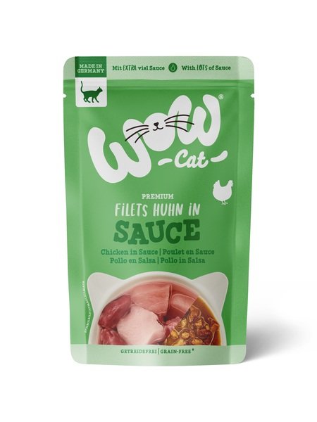 Sobre de comida húmeda WOW Cat Adulto con pollo en salsa de 85g para gatos
