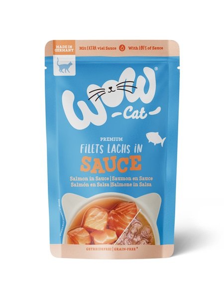 Sobre de comida húmeda WOW Cat Adulto con salmón en salsa de 85g para gatos